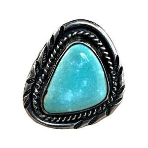 Vintage Turquoise Ring Signed FC, Sterling Silver Native American Ring Sz 7